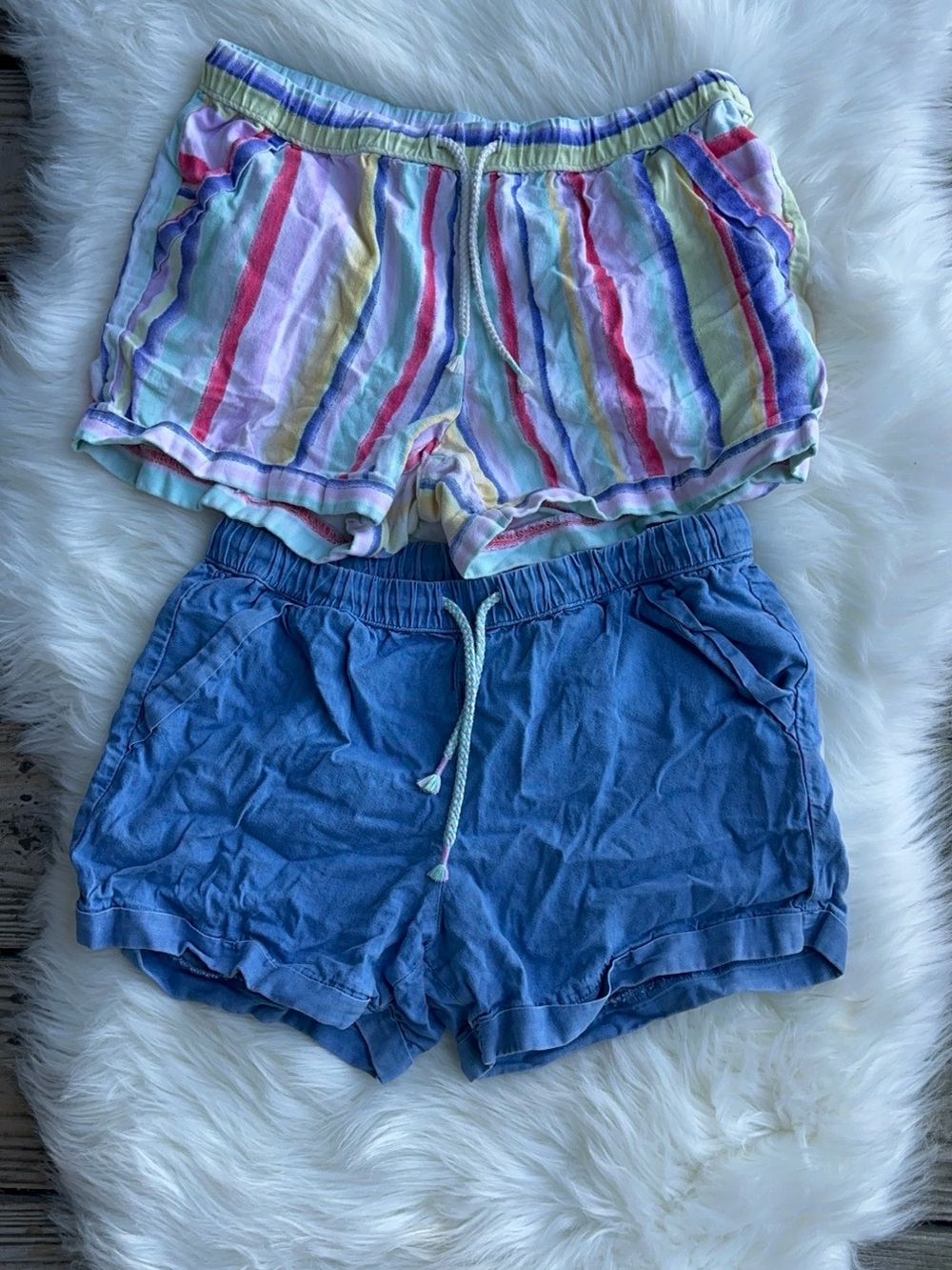 wonder nation Multicolor Stripe & Blue Elastic Waist Shorts Set